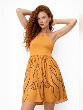 ZARA x DINA BUKVA ABSTRACT BODY PRINT HALTER DRESS SIZE MEDIUM